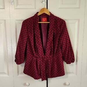 Elle Womens Plum Polka-Dot Blazer Size LG Pleated Ruched Girlhood Fairycore